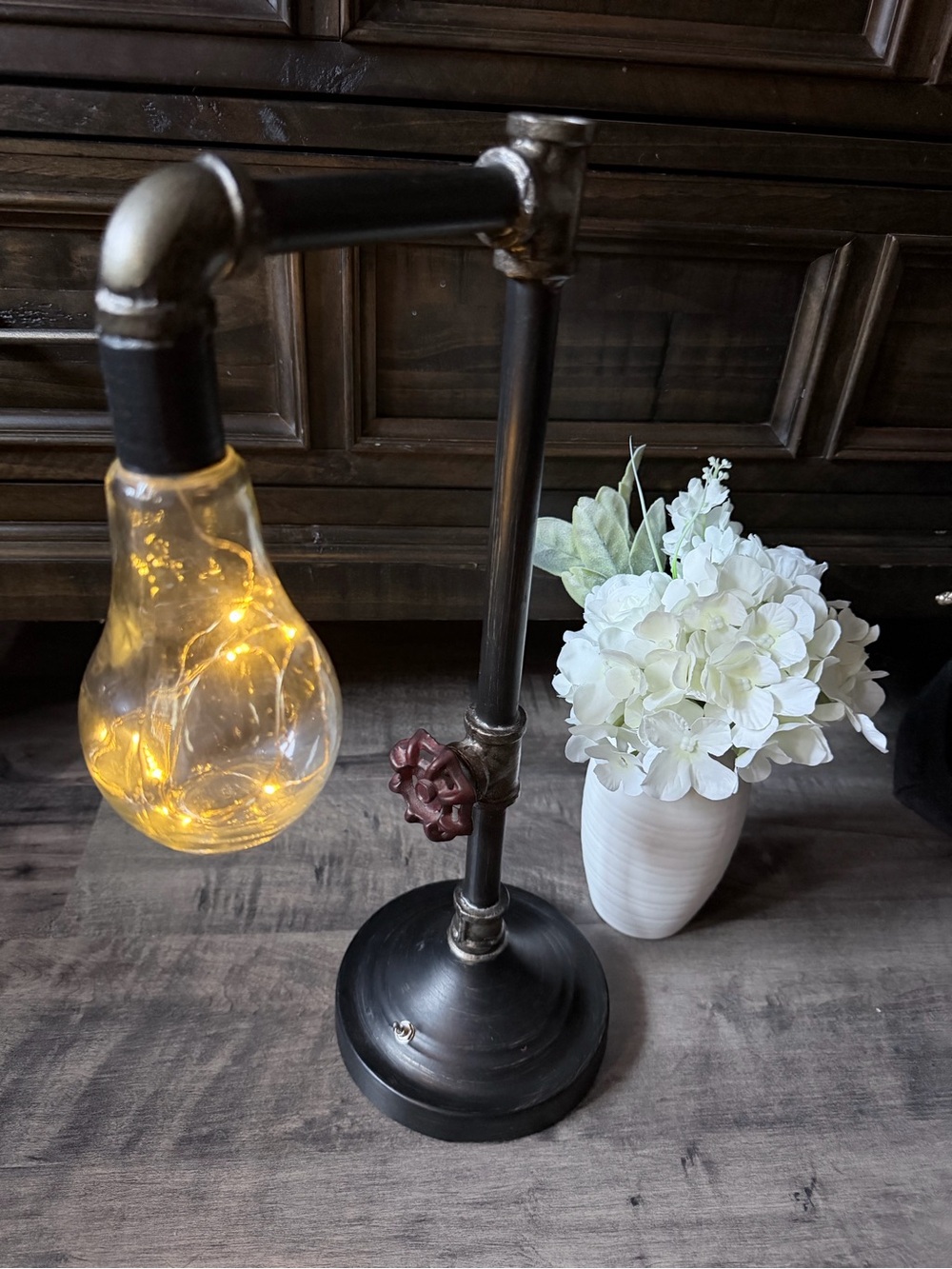 Industrial Pipe Table Lamp with Edison Bulb - Black and Bronze